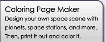 Coloring Page Creator: Design your own space scene with planets, space stations, and more. Then, print it out and color it.